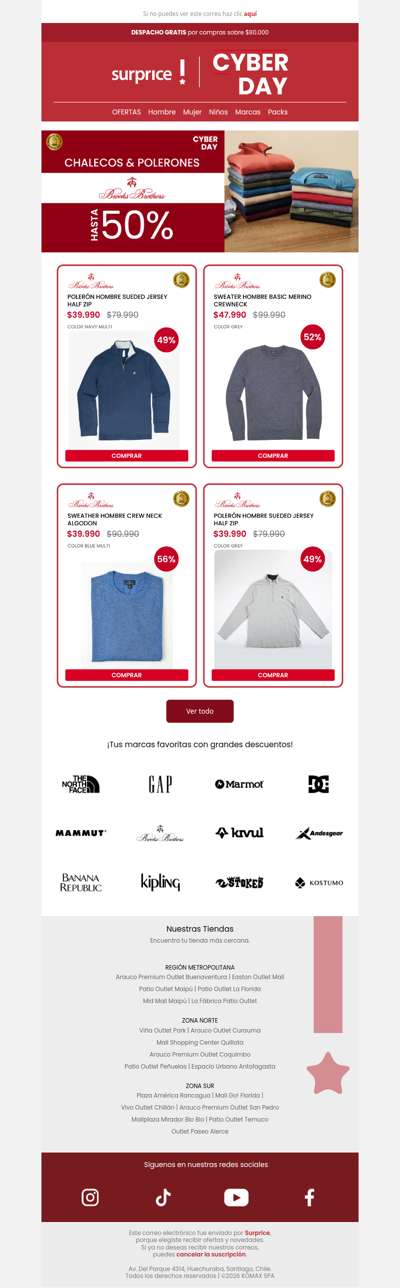 Hasta 50% dscto en Chalecos & Polerones Brooks Brothers