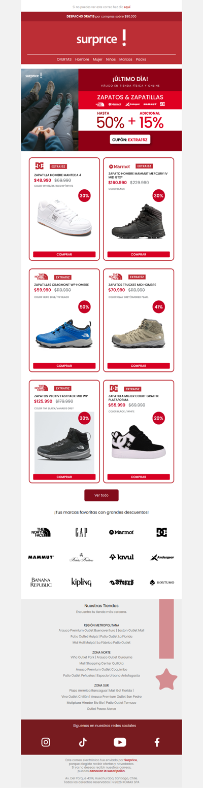 ¡Hasta 50% + 15% adicional en Zapatillas y Zapatos