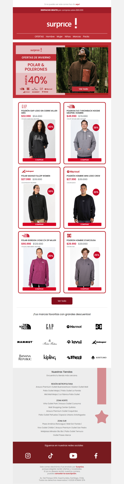 Hasta 40% dscto en Polar y Polerones
