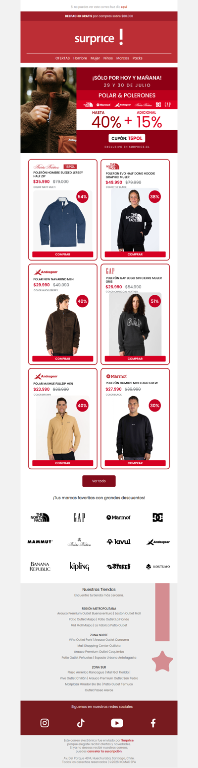 ¡Hasta 40% + 15% adicional en Polar y Polerones