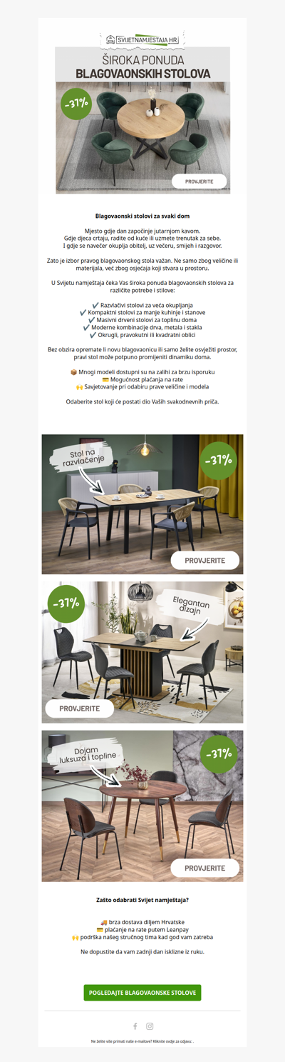 Široka ponuda blagovaonskih stolova