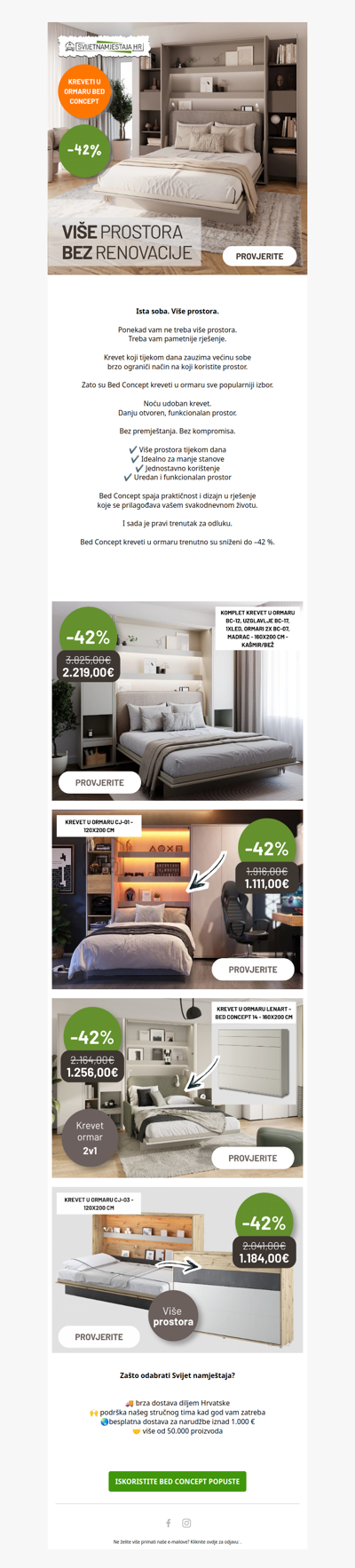 Kada krevet nestane tijekom dana (-42%)