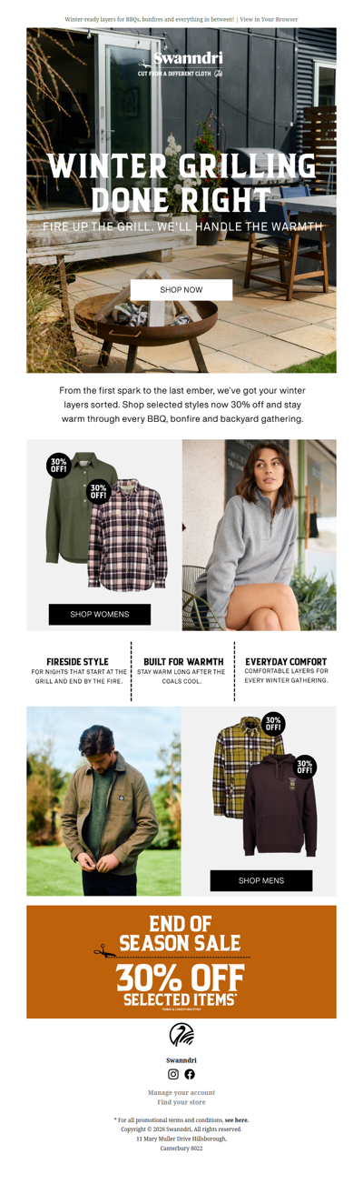 Grill. Gather. Layer Up. 30% Off