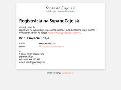 [SypaneCaje.sk] Vaše registrácia