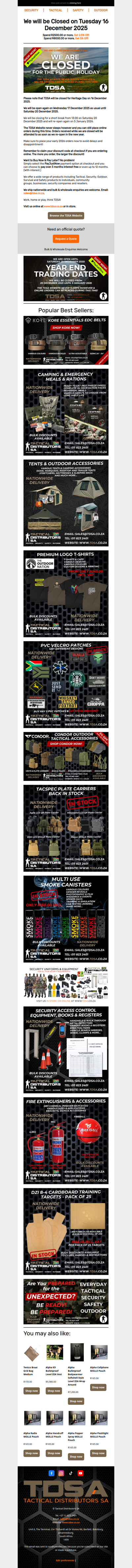 TDSA Will Be Closed for the Public Holiday on Tuesday 16 December 2025! - Order Online & Save!