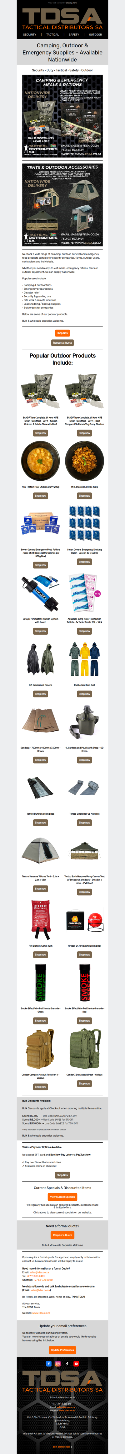 Emergency Meals, Camping & Outdoor Gear – Available Nationwide