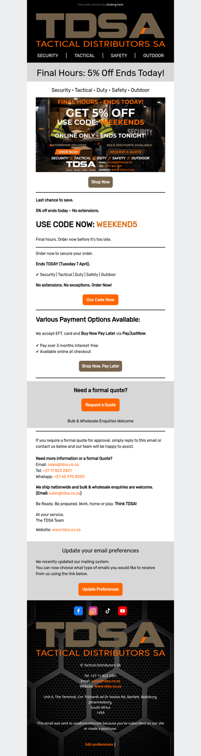 Final Hours: 5% Off Ends Today