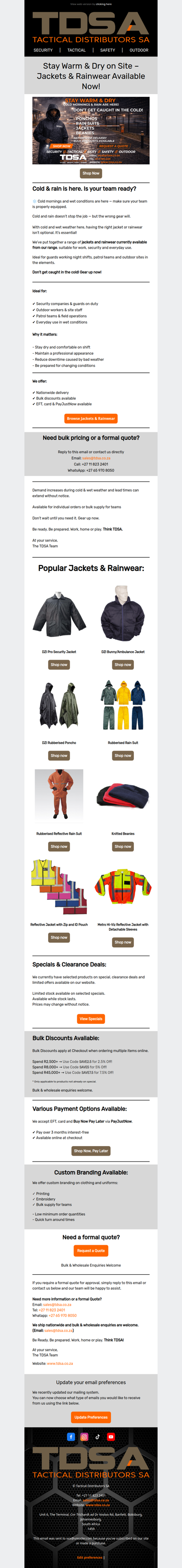 Stay Warm & Dry on Site – Jackets & Rainwear Available Now