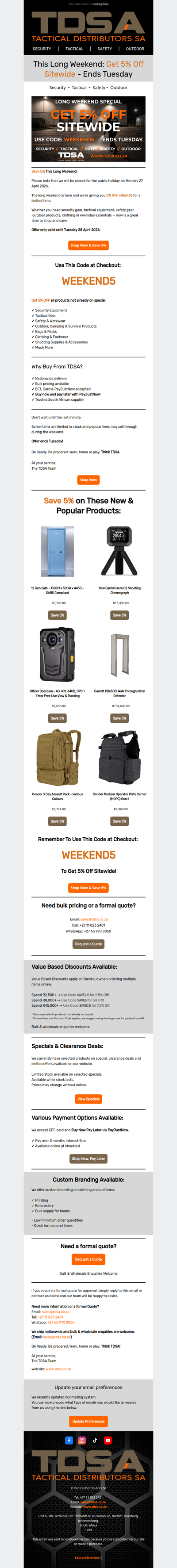 Long Weekend Special: Get 5% Off Sitewide - Ends Tuesday