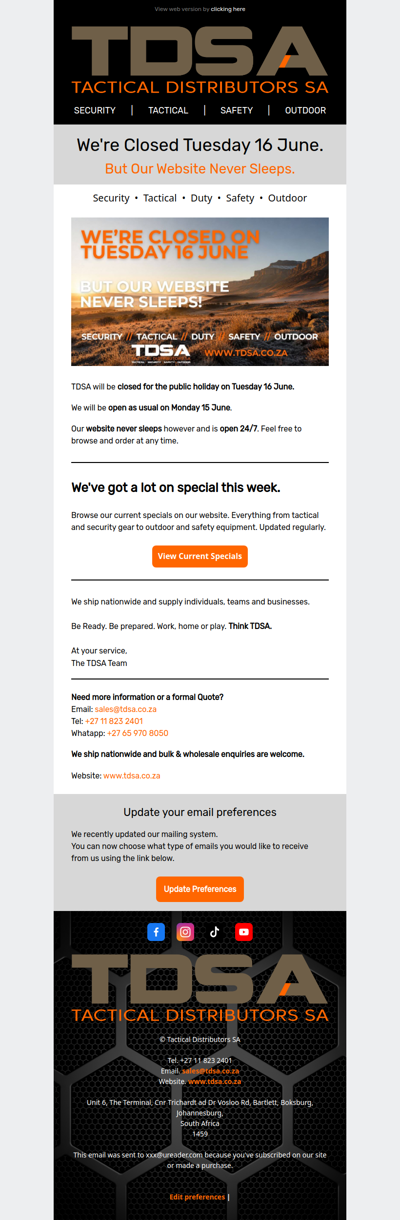 We're Closed Tuesday 16 June. But Our Website Never Sleeps.