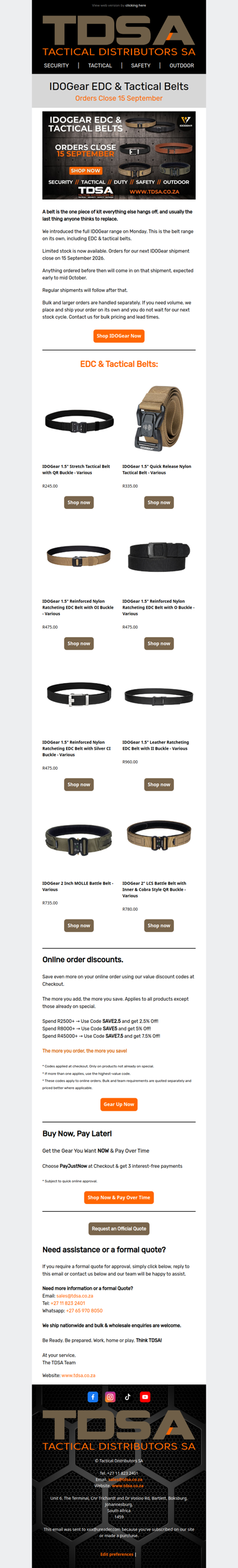 IDOGear EDC & Tactical Belts. Orders Close 15 September