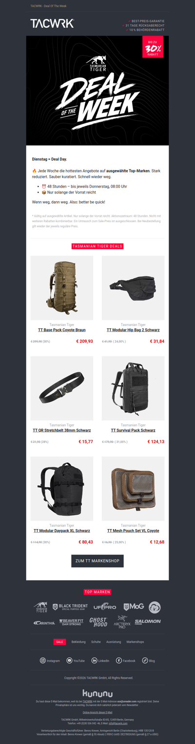 🔥 Deal of the Week: Tasmanian Tiger bis -30% – nur 48h