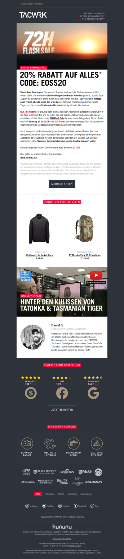 72 Stunden. 20% auf alles 🔥 End of Summer Sale