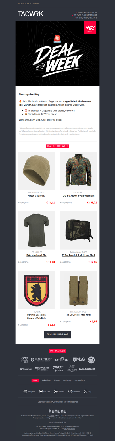 🔥 Deal of the Week. Bis zu 45 % Rabatt. Nur 48 Stunden.