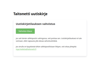 Taitonetin uutiskirjetilauksen vahvistus