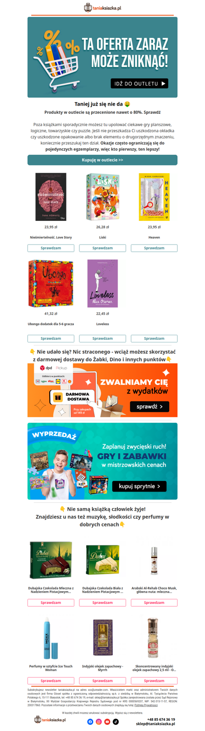 Produkty tańsze nawet o 80% 🤑 Zajrzyj do outletu 👉