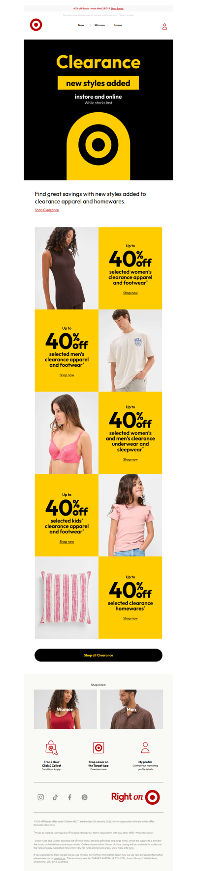 Up to 40% off selected Clearance