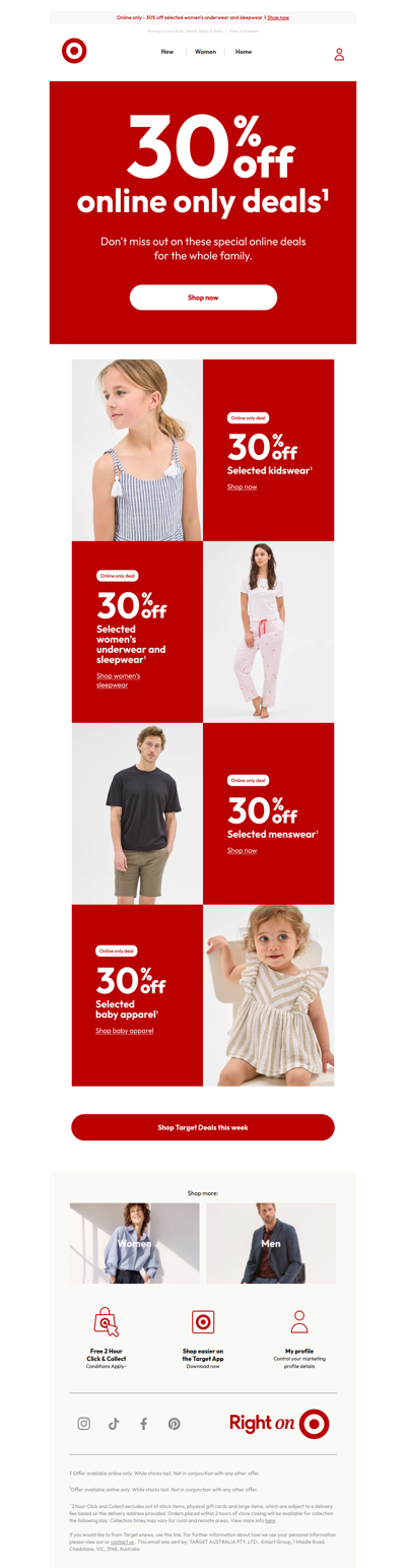 30% off Selected Apparel ONLINE ONLY