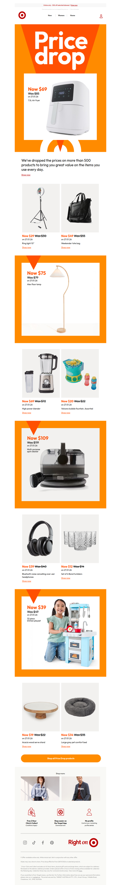 Price drop on 7.5L Air fryer now $69