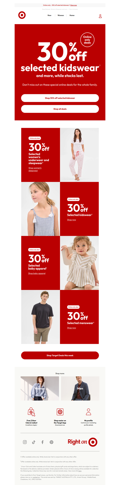 Online Only - Save 30% on Selected Apparel