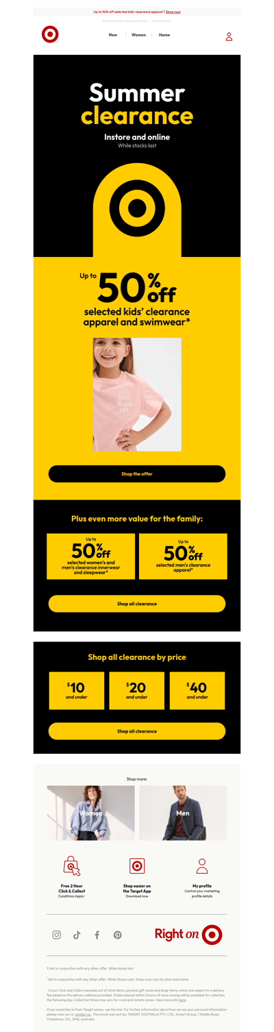 Up to 50% off selected kid's clearance apparel