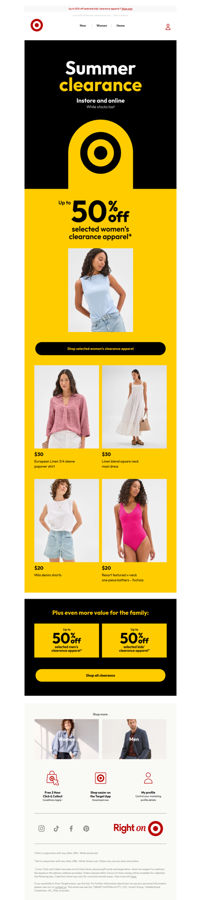 Savings on selected clearance apparel