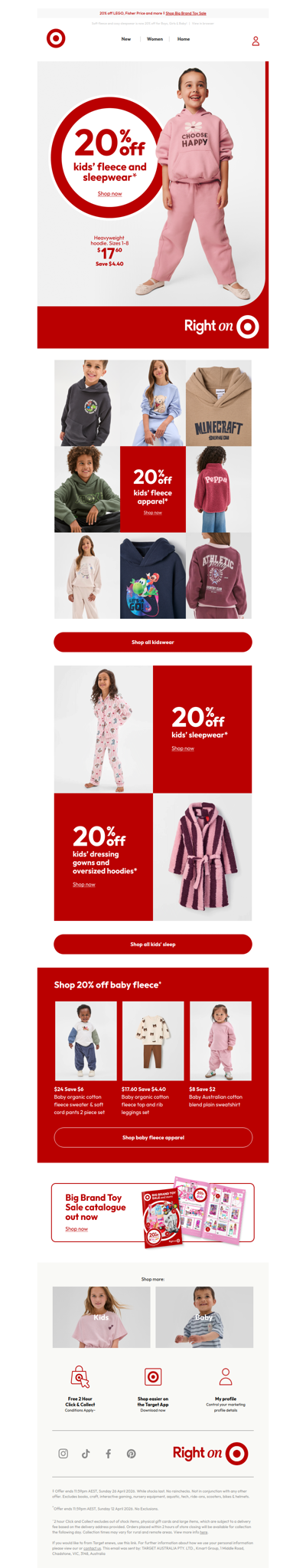 Shop 20% off kids's sleepwear and fleece apparel*