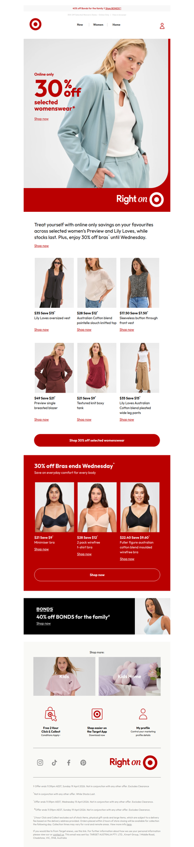 Treat yourself with 30% off selected womenswear & bras!