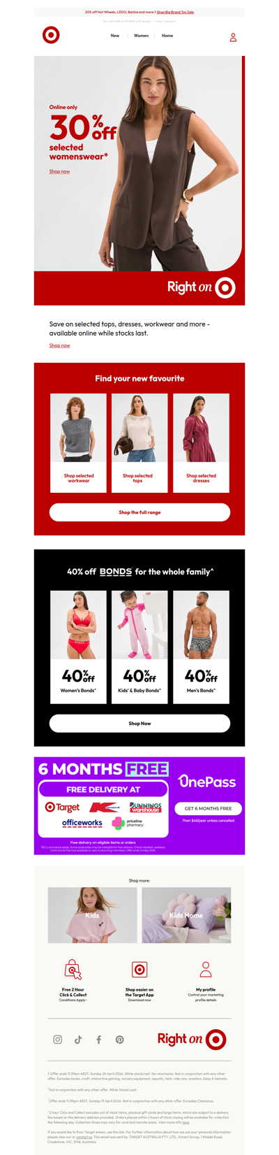 Save 30% off selected women’s apparel online