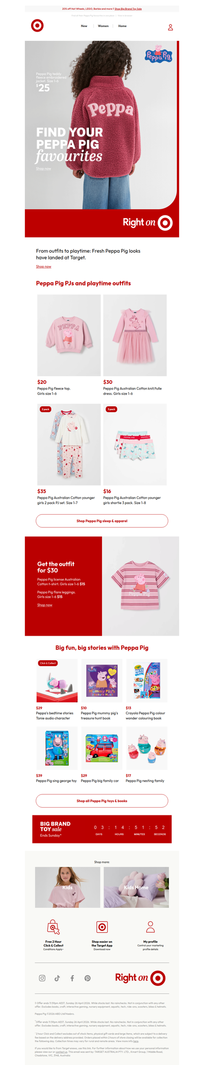 New Peppa Pig apparel, toys & $15 Aus cotton tees