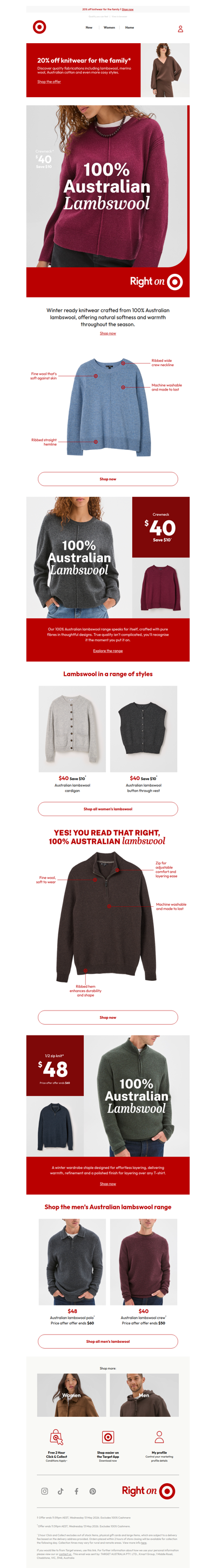 100% Australian Lambswool jumper now $40*