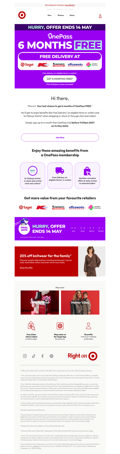 Shop with OnePass - 6 months free trial