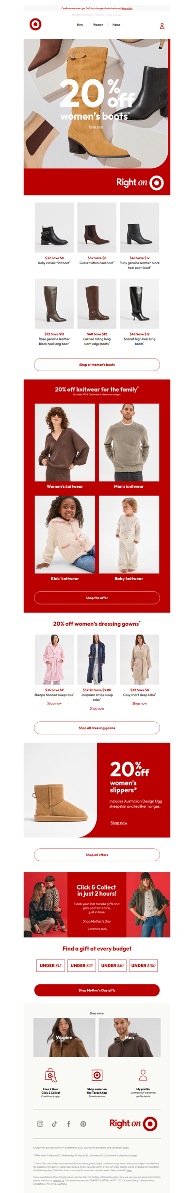 20% off women’s boots for winter
