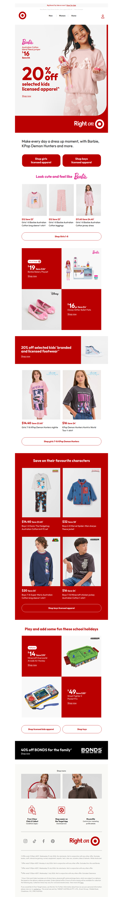 20% off selected kids licensed apparel and toys