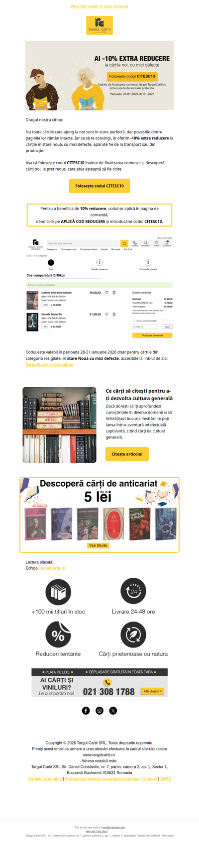 -10% extra reducere la cărțile noi cu mici defecte 📚