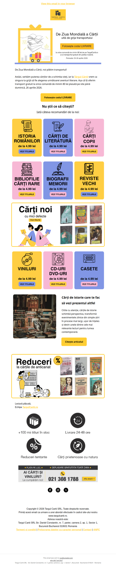 Serbăm Ziua Mondială a Cărții cu LIVRARE gratuită 🚚