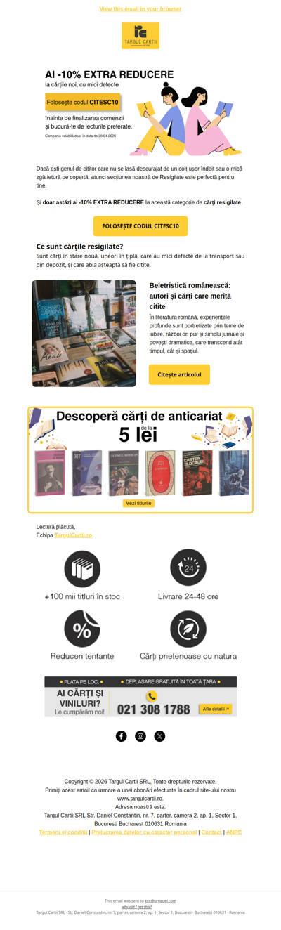 Ai 10% EXTRA reducere la cărțile resigilate 📚