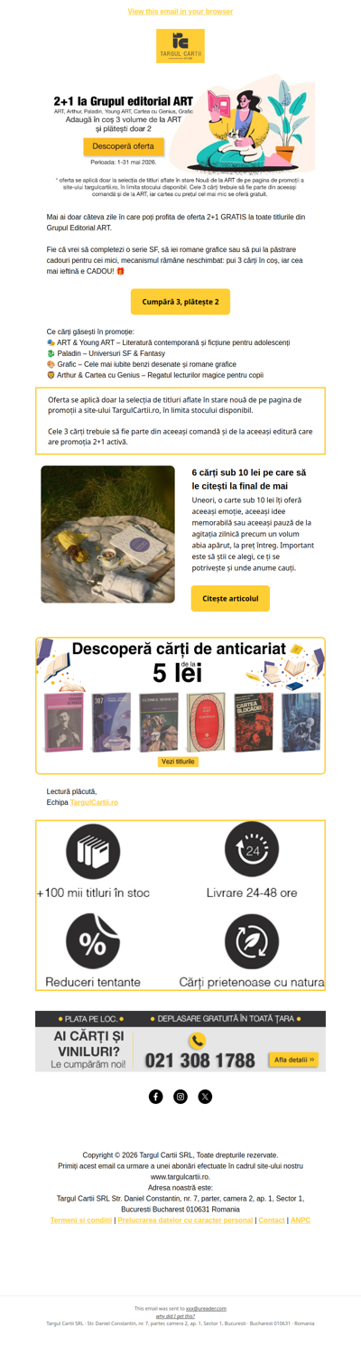 Ultima săptămână: Promoție 2+1 la Grupul Editorial ART 🎁