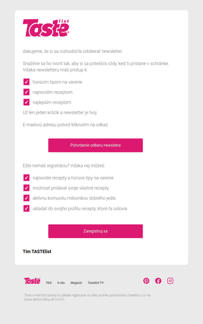 Užívaj si skvelé novinky s newsletterom | TASTElist