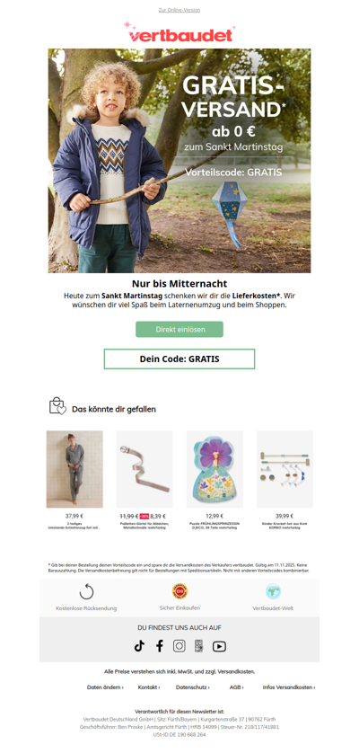 Gratis-Versand zum Sankt Martinstag 🌟