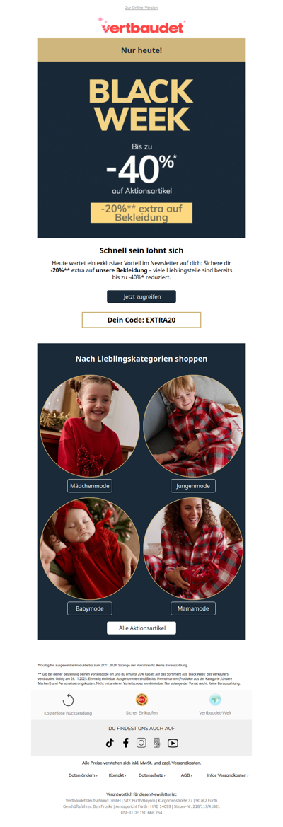 Exklusiv: -20% extra auf Bekleidung 🧥