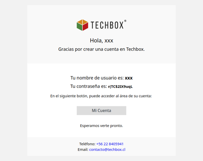 Su cuenta ha sido creada en - Techbox.cl