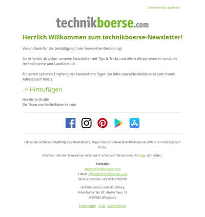 Herzlich Willkommen zum technikboerse-Newsletter!