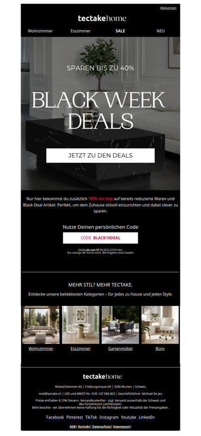 Spare jetzt 10% extra bei den Black Week Deals 🖤