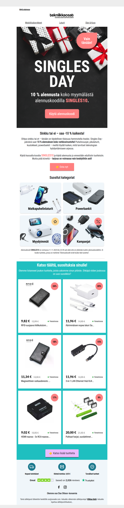 Singles Day on täällä – 10 % alennusta kaikesta ❤️