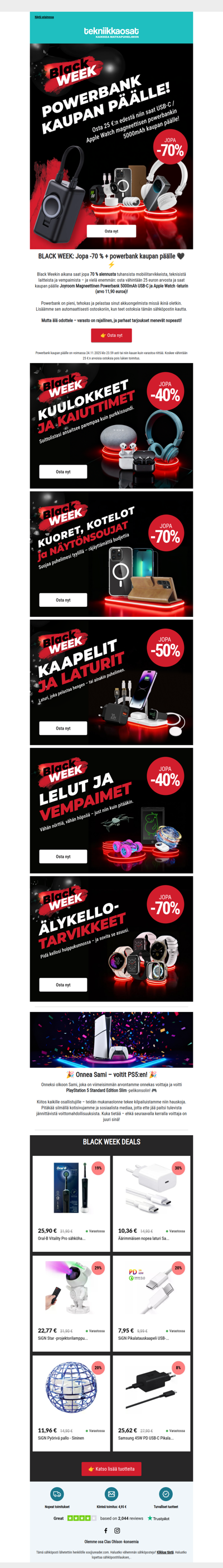 🎁 Powerbank kaupan päälle + jopa 70 % alennusta
