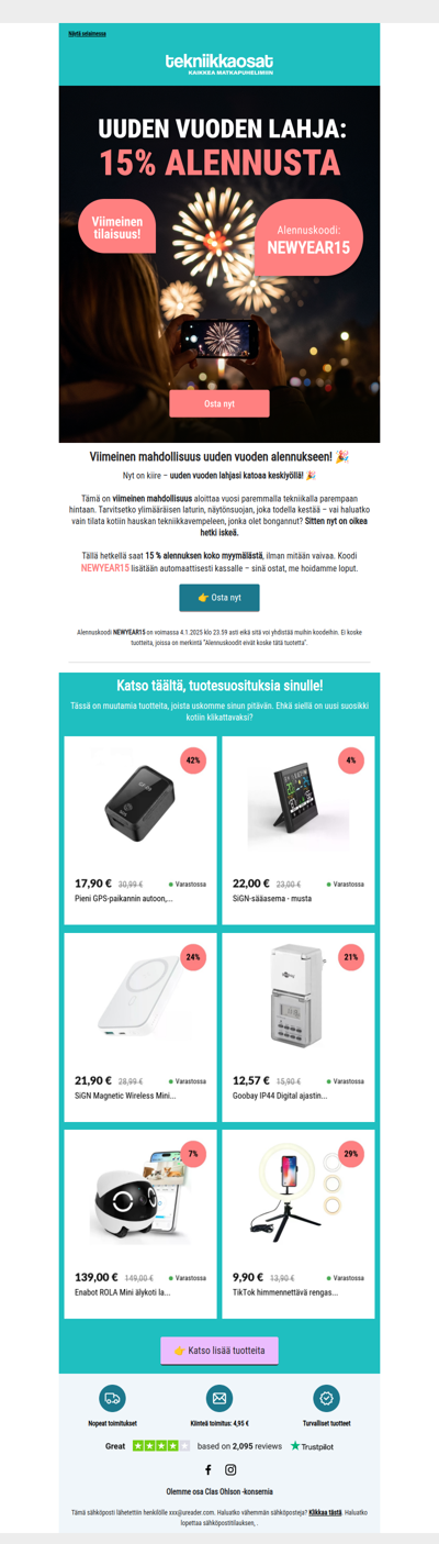 🎁 Viimeinen mahdollisuus: 15 % alennusta koko myymälästä!