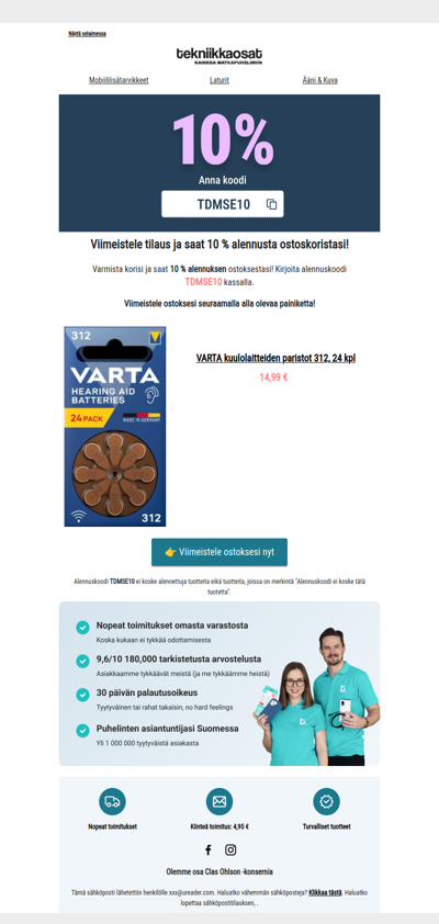 Saa 10 % alennusta ostoskoristasi!