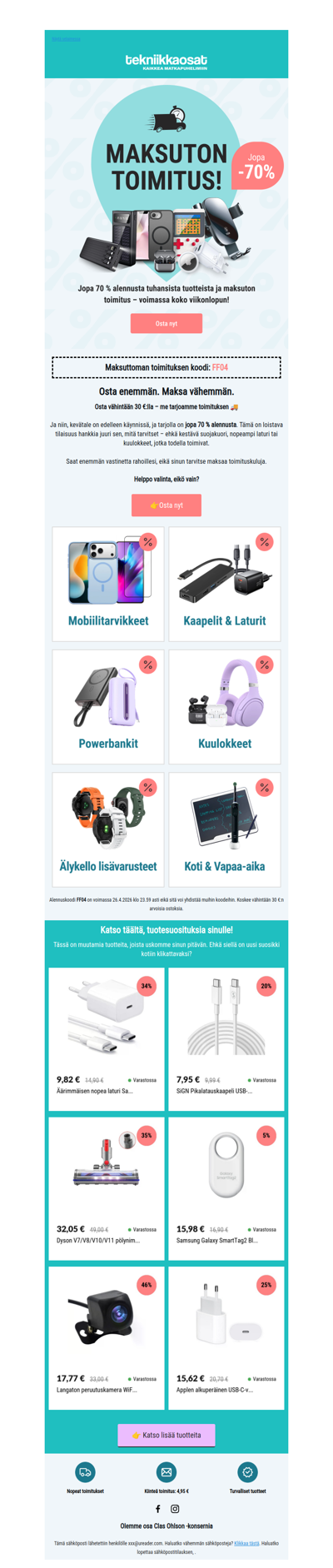 Jopa -70 % + maksuton toimitus = säästöjen aika 🔥