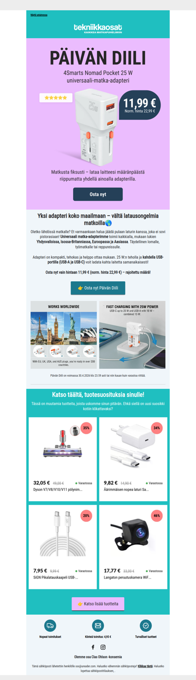 Päivän Diili: Universaali matka-adapteri 25W